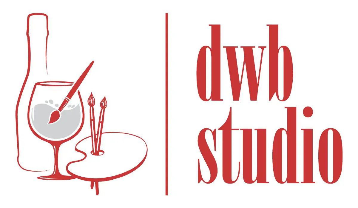 A red and white logo for dwb studio